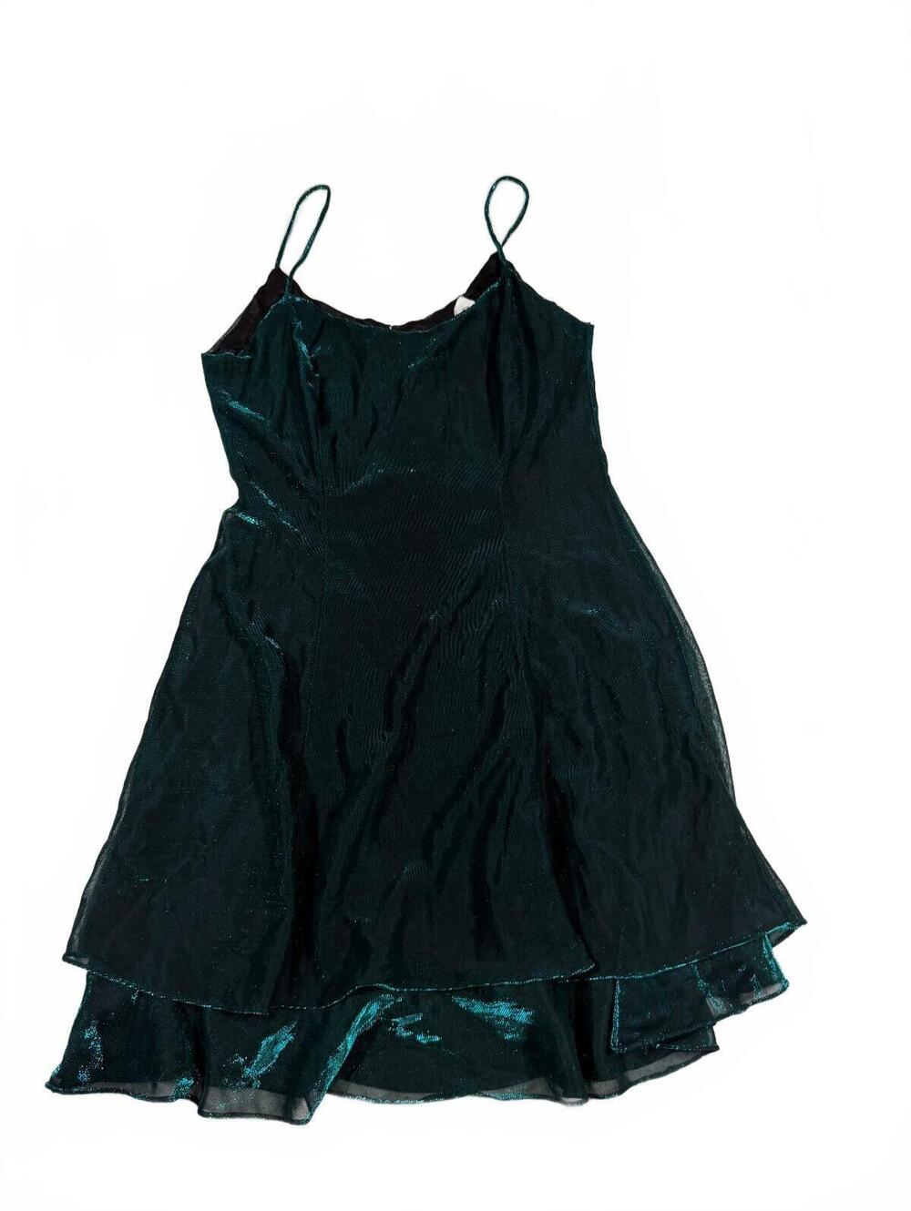 90's Vintage Steppin' Out Metallic Dark Green Mini Dress Measures Size M